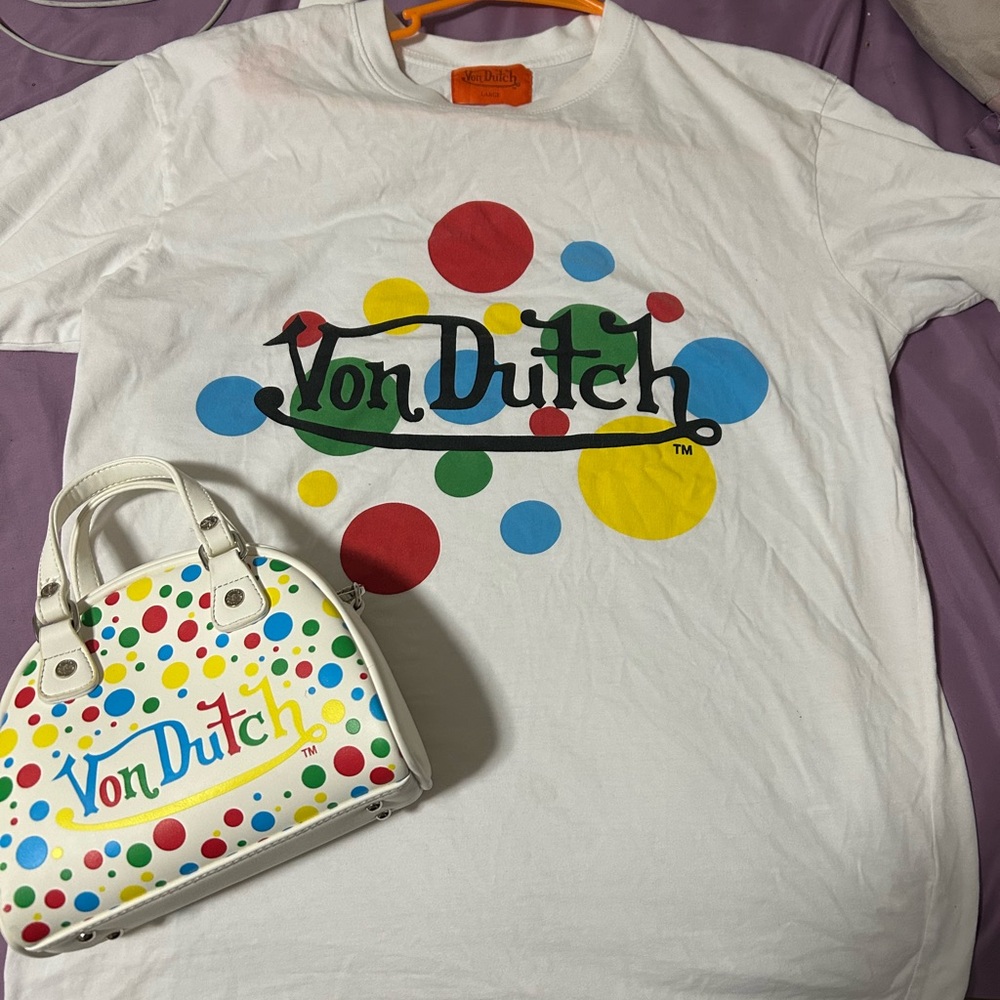 Von Dutch White and Red Short Sleeve Tee with Retro Logo